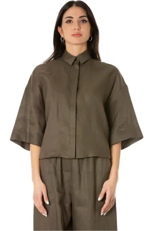 Maison Margiela Bluser & Skjorter, Dame, Grøn, S, Linned, Linnedskjorte i Mørkegrøn
