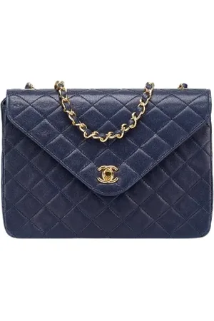 CHANEL Pre-owned, Dame, Blå, ONE SIZE, Uld, Pre-owned Laeder skuldertasker