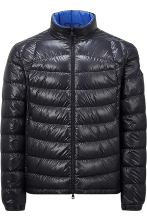 Moncler Jakke, Herre, Blå, M, Uld, Blå lynlåsfrakke med justerbar hætte