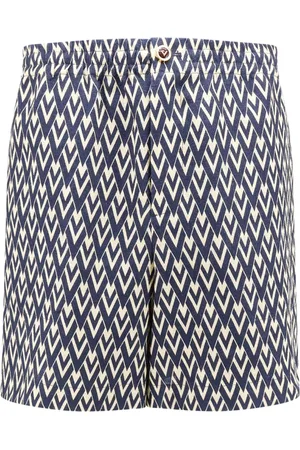VALENTINO Shorts, Herre, Blå, M, Linned, Linned Bermuda Shorts med V-motiv