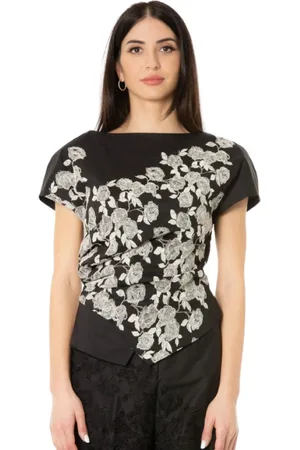 LIVIANA CONTI Top, Dame, Sort, S, Bomuld, Broderet Top i Pink og Sort