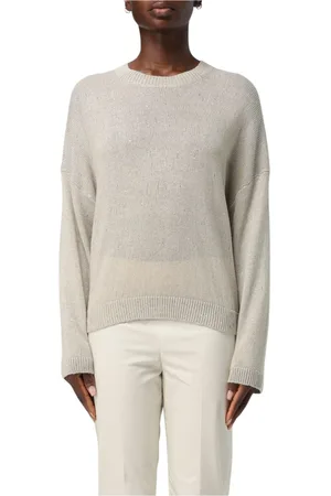 Brunello Cucinelli Strik, Dame, Grå, M, Beige Linen Strik Pullover Sweater