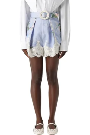 ZIMMERMANN Shorts, Dame, Blå, M, Linned, Blondekant Linnedshorts