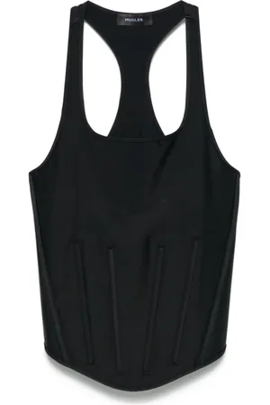 MUGLER Top, Dame, Sort, M, Sort Olympisk Halsudskæring Korset Top