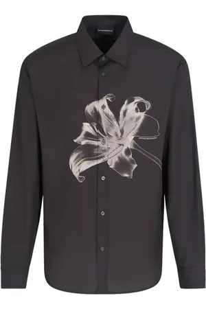 Emporio Armani Skjorte, Herre, Sort, L, Formel Klassisk Skjorte Kollektion Print Lange Ærmer