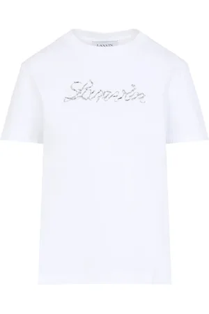Lanvin Top, Dame, Hvid, XS, Broderet Skriftlogo T-shirt