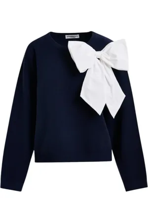Essentiel Antwerp Strik, Dame, Blå, M, Polyester, Ribbet Navy Blå Sweater med Aftagelig Hvid Detalje