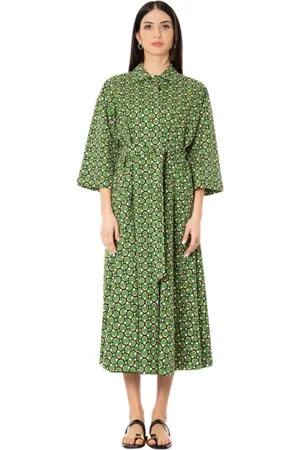 Max Mara Kjole, Dame, Grøn, M, Bomuld, Geometrisk Kjole med Grønne Detaljer
