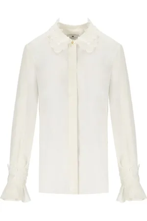 Elisabetta Franchi Bluser & Skjorter, Dame, , L, Polyester, Ivory Georgette Blomst Broderet Skjorte