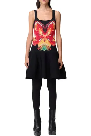 Alexander McQueen Kjole, Dame, Sort, S, Orkide Print Strik Mini Kjole