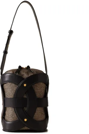 Borbonese Taske, Dame, Sort, ONE SIZE, Læder, Mellem Nylon Bucket Taske i Sort Læder