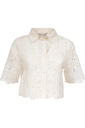 ERMANNO SCERVINO Bluser & Skjorter, Dame, Hvid, 2XS, Bomuld, Kortærmet Blonde Crop Skjorte