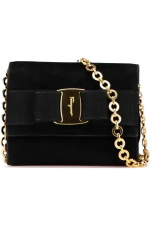 Salvatore Ferragamo Pre-owned, Dame, Sort, ONE SIZE, Uld, Pre-owned Ruskind skuldertasker