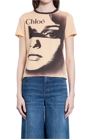 Chloé Top, Dame, , M, Tyl, Runway Style Grafisk Logo Print T-shirt