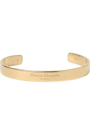 Maison Margiela Tilbehør, Dame, Gul, L, Uld, Guld Logo Indgraveret Manchet Armbånd