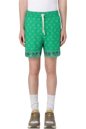Palm Angels Shorts, Herre, Grøn, M, Uld, Paisley Print Bandana Hem Shorts