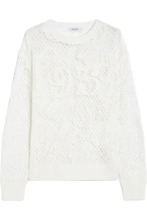 Max Mara Strik, Dame, Hvid, S, Bomuld, Hvid Crewneck Sweater Placeret Mønster