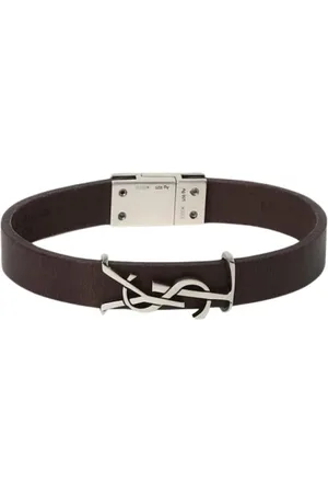 Saint Laurent Tilbehør, Dame, Brun, S, Læder, Brun Læderarmbånd Sølv Logo
