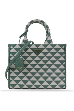 Prada Taske, Dame, Grøn, ONE SIZE, Uld, Kvinders Skuldertaske Trekantet Mønster Læderdetaljer