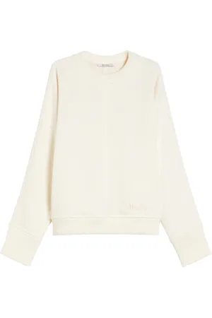 Max Mara Sweathshirts & Hoodies, Dame, Hvid, XS, Bomuld, Hvid Crewneck Sweater med Logo Detalje