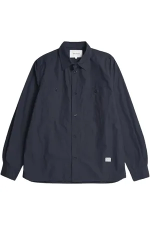 Norse projects Skjorte, Herre, Blå, M, Bomuld, Blå Bomuldsskjorte med Lommer