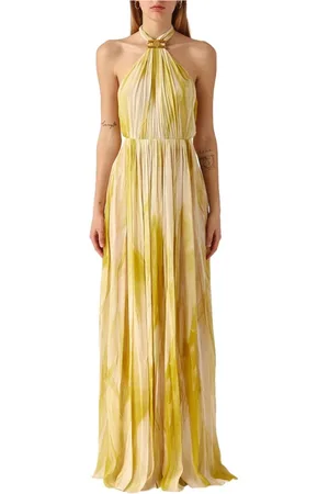 Elisabetta Franchi Kjole, Dame, Gul, M, Uld, Geometrisk Aftenkjole med Åbne Skuldre