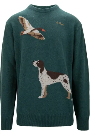 MC2 SAINT BARTH Strik, Herre, Grøn, 2XL, Uld, Herre Pullover Sweater med Broderede Grafikker