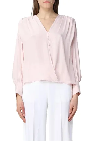 Pinko Bluser & Skjorter, Dame, Lyserød, XS, Uld, Rød V-hals Bluse Langærmet