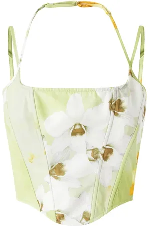 Pinko Top, Dame, Grøn, M, Uld, Grøn Blomstret Ærmeløs Bustier Top