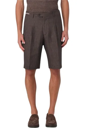 corneliani Shorts, Herre, Brun, L, Linned, Brun Linned Plisserede Shorts
