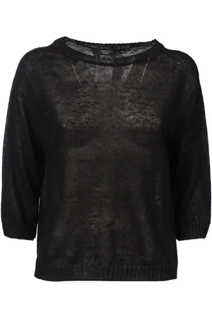 Max Mara Strik, Dame, Sort, XS, Linned, Oversized Linned Bådhals Sweater