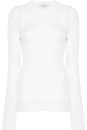 Sportmax Top, Dame, Hvid, XS, Polyester, Hvid Crewneck Foret Skjorte Made in Italy