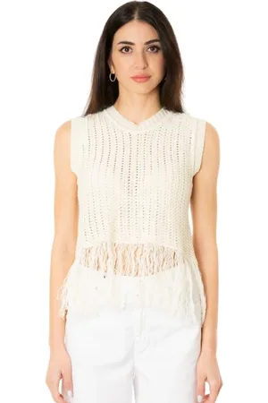 Max Mara Strik, Dame, Hvid, L, Frynsestrik Tank Top i Hvid