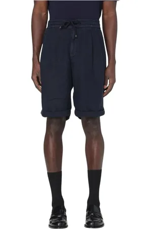 Brunello Cucinelli Shorts, Herre, Blå, M, Linned, Blå Linned Casual Shorts Mænd