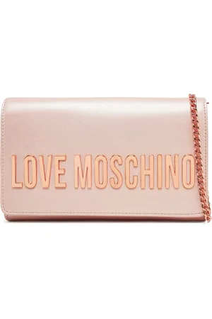 Moschino Taske, Dame, Lyserød, ONE SIZE, Uld, Rosa laminat skuldertaske med logo bogstaver