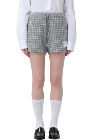 Thom Browne Shorts, Dame, Grå, XS, Uld, Grå Ternede Snørebåndsshorts