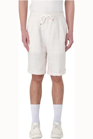 Brunello Cucinelli Shorts, Herre, Hvid, L, Linned, Blå Linned Afslappede Shorts
