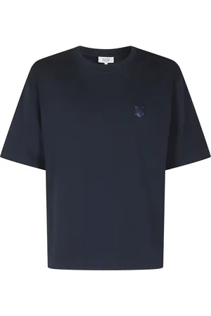 Maison Kitsuné Top, Herre, Blå, M, Bomuld, Mørkeblå Oversize T-shirt med Logo