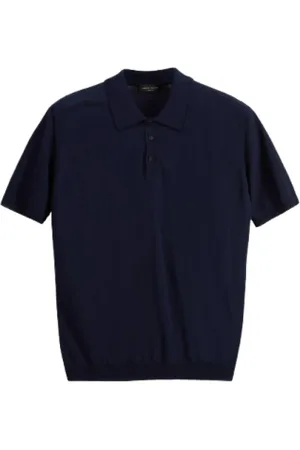 Roberto Collina Top, Herre, Blå, XL, Bomuld, Blå Polo Skjorte med Knap Front