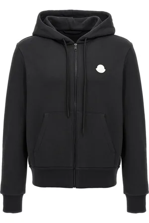 Moncler Sweathshirts & Hoodies, Herre, Sort, XL, Bomuld, Sort hættetrøje med lynlås og sidelommer