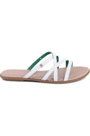 Tommy Hilfiger Sko, Dame, Hvid, 42 EU, Læder, Hvide Læder Flade Sandaler