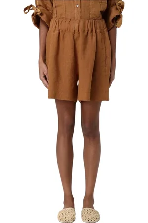 120% Lino Shorts, Dame, Brun, L, Linned, Gule Linned Shorts Med Afslappet Pasform