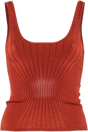 MUGLER Top, Dame, , M, Nylon, Rust Ribbed Ærmeløs Firkantet Hals Top