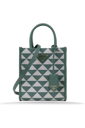 Prada Taske, Dame, Blå, ONE SIZE, Uld, Kvinders Skuldertaske Trekantet Mønster Læderdetaljer