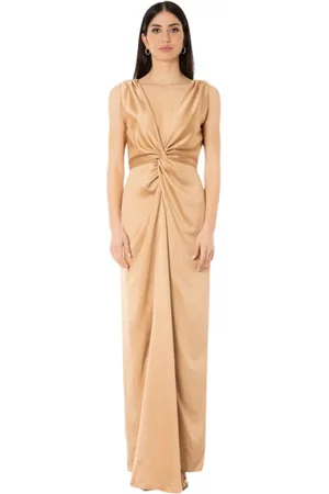 ACTUALEE Kjole, Dame, Brun, XL, Satin, Satin kjole med V-udskæring og ryg