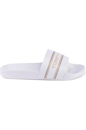 Tommy Hilfiger Sko, Dame, Hvid, 39 EU, Uld, Metallic Stribede Lærredsslides