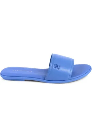 Tommy Hilfiger Sko, Dame, Blå, 41 EU, Læder, Blå Læder Slides Casual Komfort