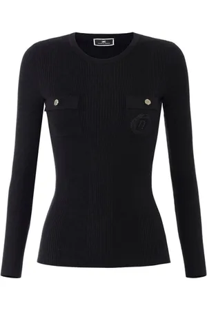 Elisabetta Franchi Strik, Dame, Sort, XL, Sort viskose og silke strik top
