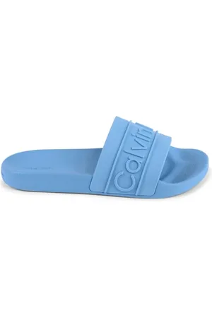 Calvin Klein Sko, Dame, Blå, 39 EU, Blå Præget Slide Sandaler