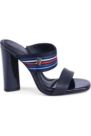 Tommy Hilfiger Sko, Dame, Blå, 39 EU, Uld, Blå Stribet Hæle Mules Sandal